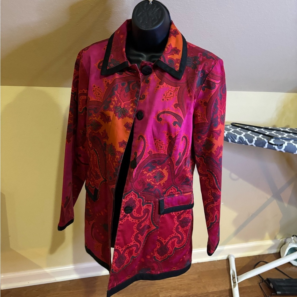 Transitions Paisley Jacket Women’s Sm– Magenta Orange Retro Y2K Statement Coat - Picture 5 of 9